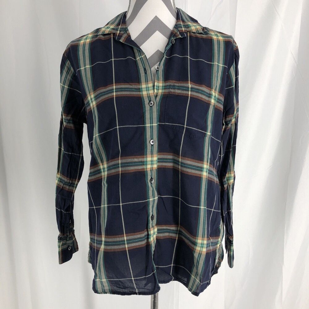 Madewell Womens Extra Small XS Shirt Blouse Top Plaid Cotton Button Collar